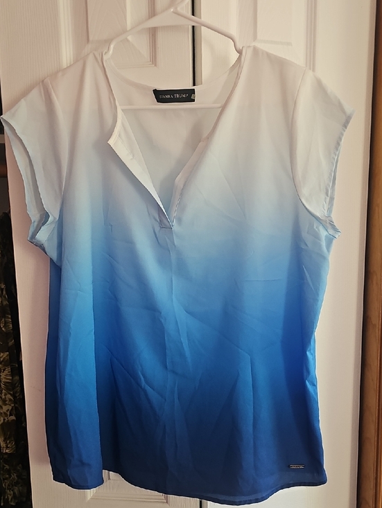 Ivanka Trump Tops - Ivanka Trump White to Blue Ombre Cap-Sleeve V-Notch Blouse